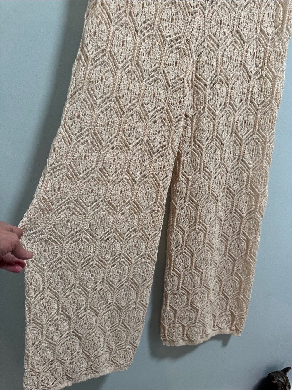 Shade & Shore Off White Crochet Knit Wide Leg Pants